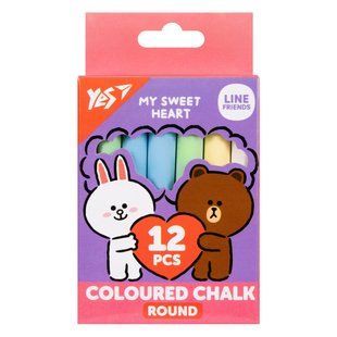 Крейда кольорова Yes Line Friends 12 шт кругла 400516 фото