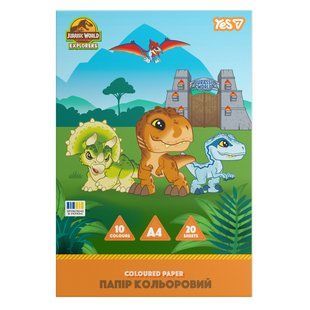 Папір кольоровий односторонній Yes Jurassic World Kids 20 аркушів А4 скоба 956846 фото