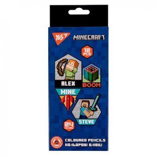 Карандаши цветные YES 12/24 цветов Minecraft (290702) 290702 фото