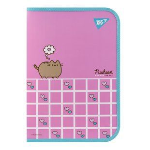 Папка факультативна пластикова на блискавці Yes Pusheen Hearts з кишенею А4 492222 фото